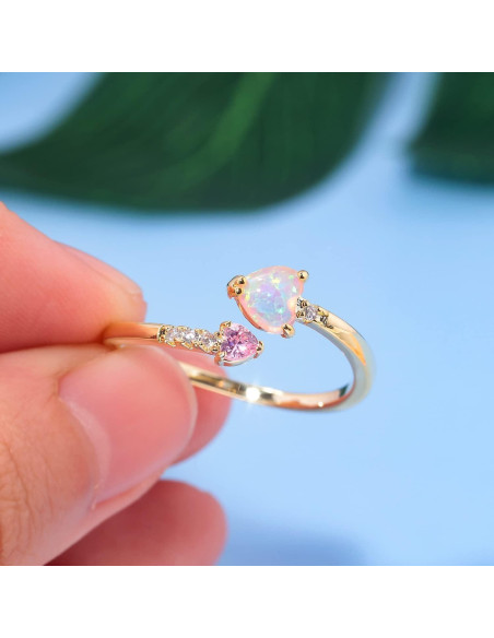 Anillo Ajustable de Ópalo Rosa 14K para Mujeres y Chicas