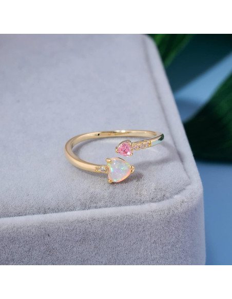 Anillo Ajustable de Ópalo Rosa 14K para Mujeres y Chicas