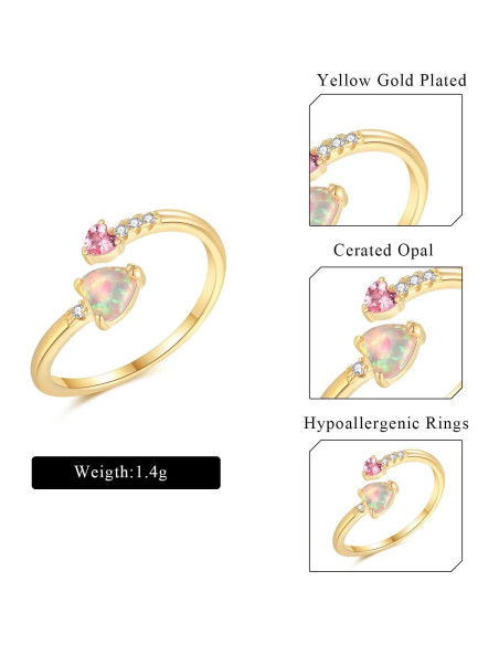 Anillo Ajustable de Ópalo Rosa 14K para Mujeres y Chicas