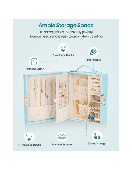 Estuche de Joyería de Viaje Enthralite Azul con Espejo