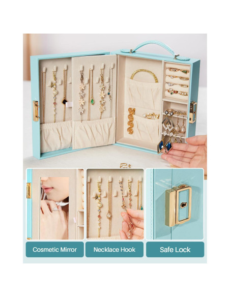 Estuche de Joyería de Viaje Enthralite Azul con Espejo