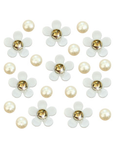 20 Encantos de Zapatos Flor Blanca con Perlas - Decoración Elegante