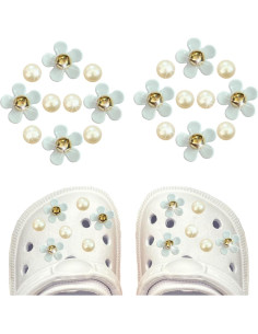 20 Encantos de Zapatos Flor Blanca con Perlas - Decoración Elegante 2