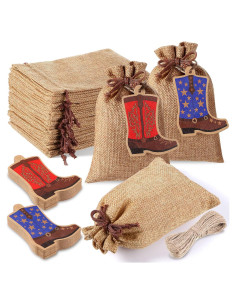 50 Bolsas de Yute Mooliwe con Cierre y Etiquetas Vaquero 10x15 cm