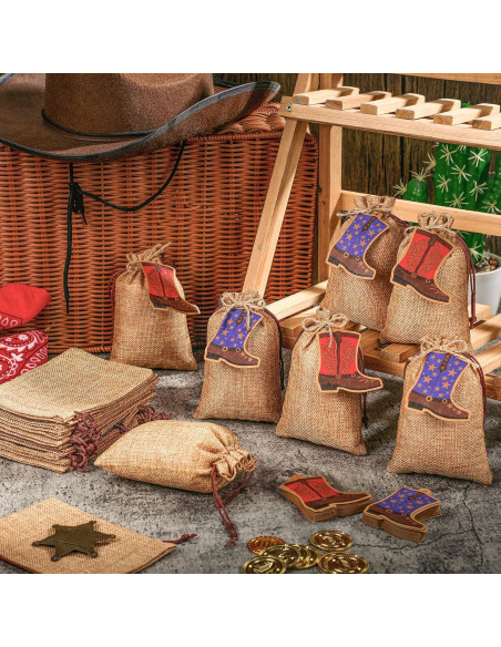 50 Bolsas de Yute Mooliwe con Cierre y Etiquetas Vaquero 10x15 cm