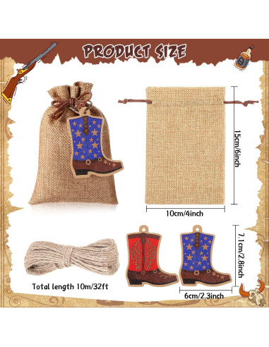 50 Bolsas de Yute Mooliwe con Cierre y Etiquetas Vaquero 10x15 cm