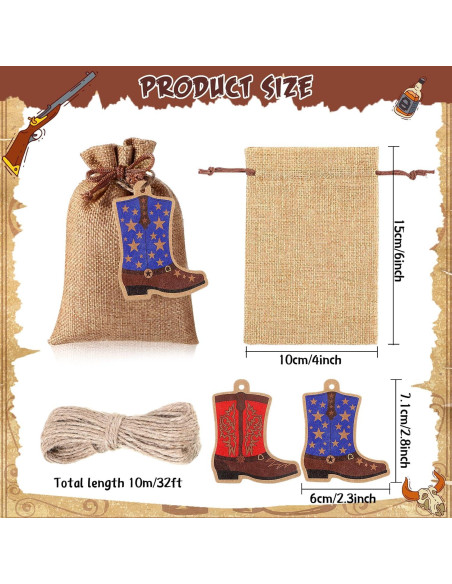 50 Bolsas de Yute Mooliwe con Cierre y Etiquetas Vaquero 10x15 cm