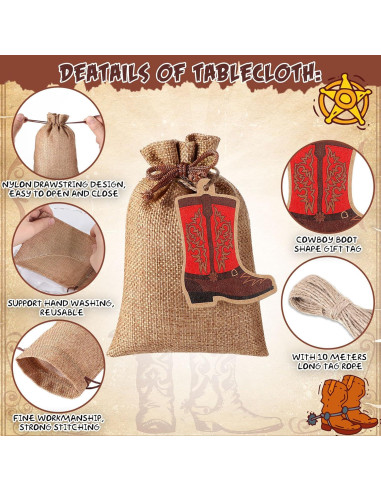 50 Bolsas de Yute Mooliwe con Cierre y Etiquetas Vaquero 10x15 cm