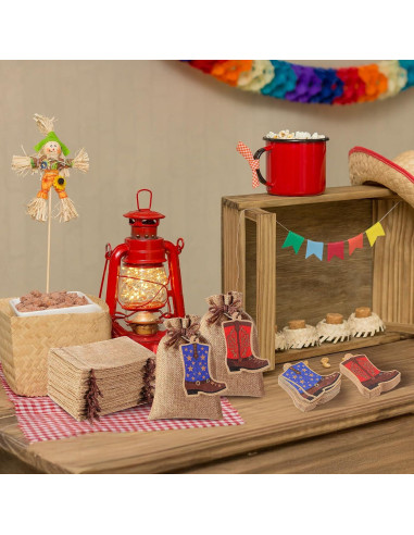 50 Bolsas de Yute Mooliwe con Cierre y Etiquetas Vaquero 10x15 cm