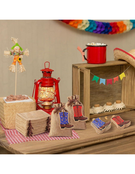 50 Bolsas de Yute Mooliwe con Cierre y Etiquetas Vaquero 10x15 cm