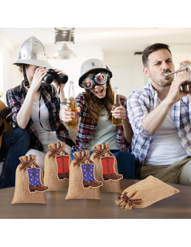 50 Bolsas de Yute Mooliwe con Cierre y Etiquetas Vaquero 10x15 cm