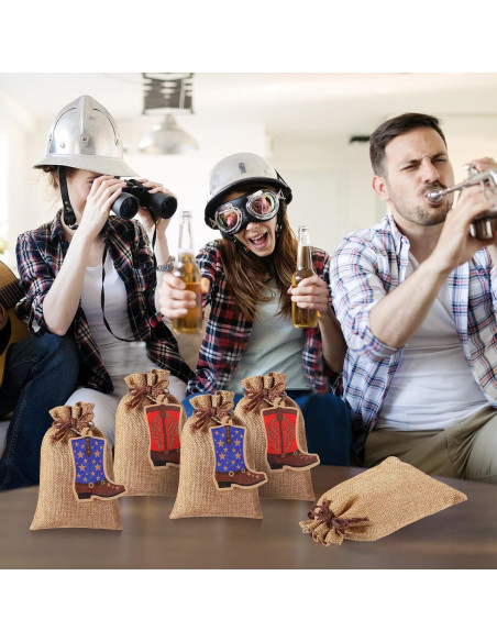 50 Bolsas de Yute Mooliwe con Cierre y Etiquetas Vaquero 10x15 cm