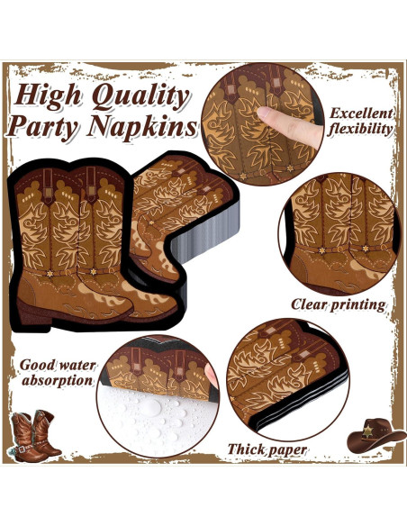 50 Servilletas en Forma de Bota de Vaquero Justforjoyful