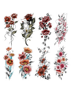 Tatuajes Temporales Cerlaza Flores Sexys - 12 Hojas