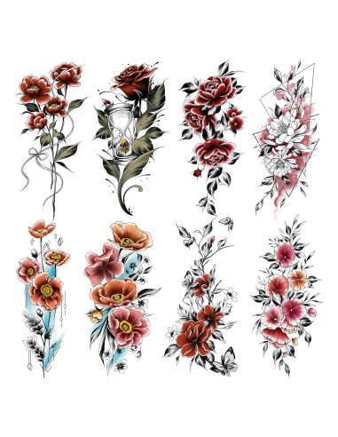 Tatuajes Temporales Cerlaza Flores Sexys - 12 Hojas