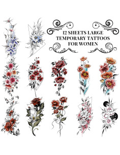 Tatuajes Temporales Cerlaza Flores Sexys - 12 Hojas 2