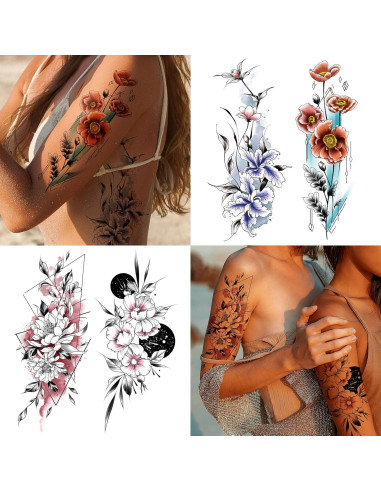 Tatuajes Temporales Cerlaza Flores Sexys - 12 Hojas