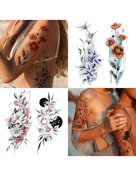 Tatuajes Temporales Cerlaza Flores Sexys - 12 Hojas