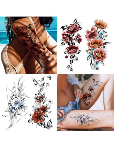 Tatuajes Temporales Cerlaza Flores Sexys - 12 Hojas