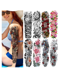 Manga Completa de Tatuajes Temporales Flora CUTELIILI - 8 Hojas