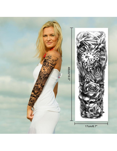 Manga Completa de Tatuajes Temporales Flora CUTELIILI - 8 Hojas