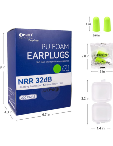 200 Pares Tapones de Espuma DISON 35dB Protección Auditiva Verde