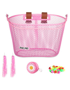 Cesta de Bicicleta para Niños Zacro Rosa con Timbre y Streamers