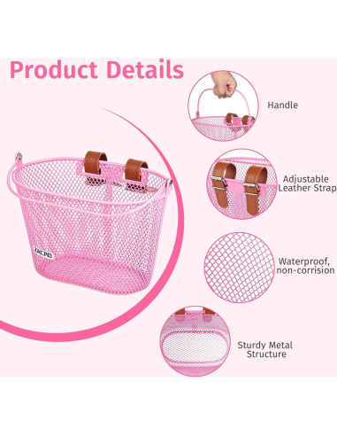 Cesta de Bicicleta para Niños Zacro Rosa con Timbre y Streamers