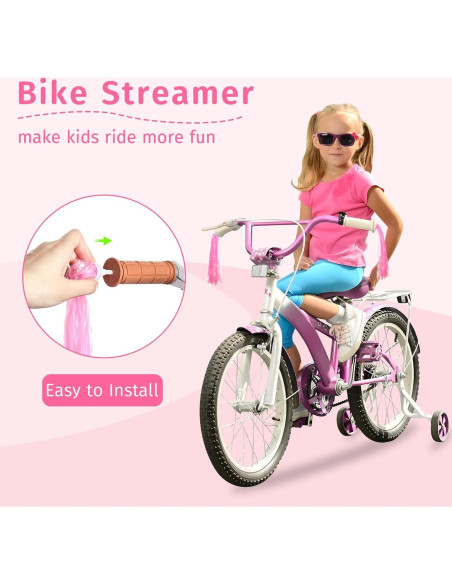 Cesta de Bicicleta para Niños Zacro Rosa con Timbre y Streamers