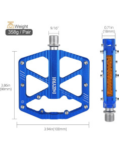 Pedales de Bicicleta MZYRH 336 Aluminio Azul con Reflectores 2