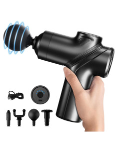 Pistola de Masaje WP-518X Negra, 4 Cabezas, 6 Velocidades