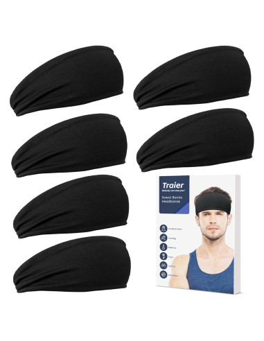6 Cintas Deportivas Traier para Sudor - Bandas Absorbentes Negras