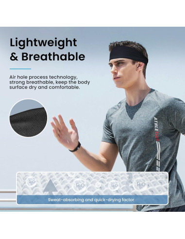 6 Cintas Deportivas Traier para Sudor - Bandas Absorbentes Negras