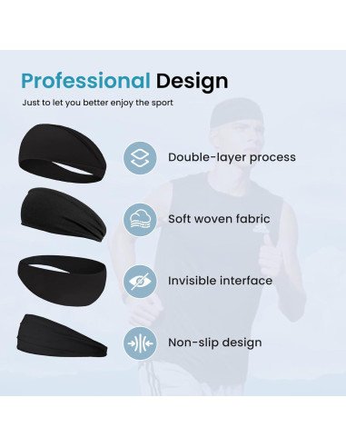 6 Cintas Deportivas Traier para Sudor - Bandas Absorbentes Negras