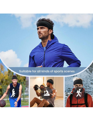 6 Cintas Deportivas Traier para Sudor - Bandas Absorbentes Negras