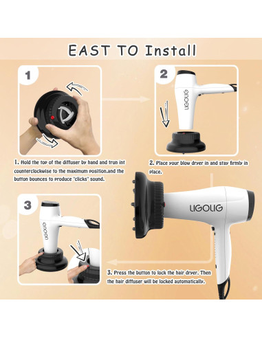 Difusor Universal para Secador de Pelo LIGOLIG Negro 3.56-6.1 cm