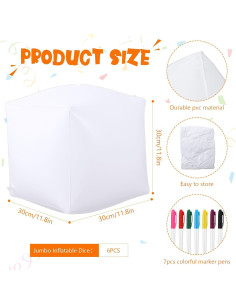 6 Dados Inflables Jumbo 30 cm PVC + 7 Marcadores Silipull 2