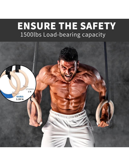 Anillas de Gimnasia de Madera Gymbigger 1500lbs 4.5m Ajustables
