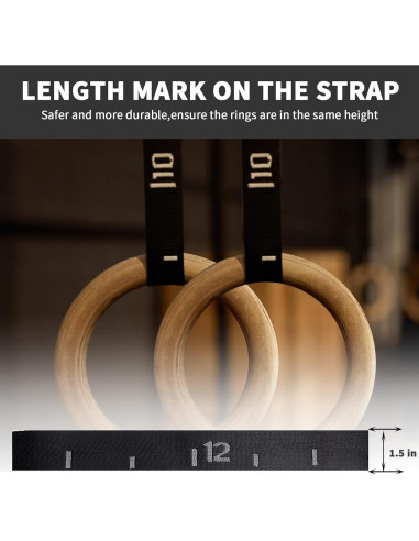 Anillas de Gimnasia de Madera Gymbigger 1500lbs 4.5m Ajustables