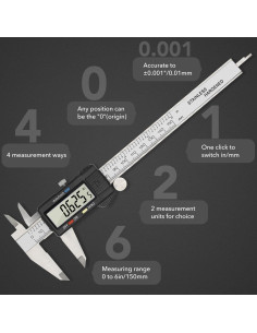 Calibrador Digital Vizbrite 150mm Acero Inoxidable Pantalla LCD 2