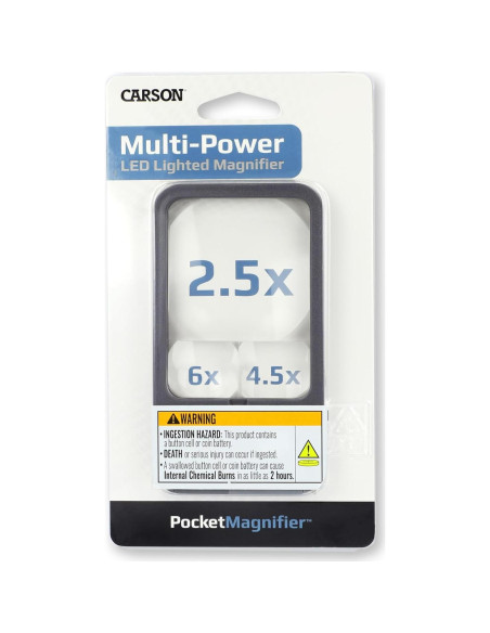 Lupa de bolsillo iluminada LED Carson PM-33, 3 aumentos Lupa de bolsillo iluminada LED Carson PM-33, 3 aumentos