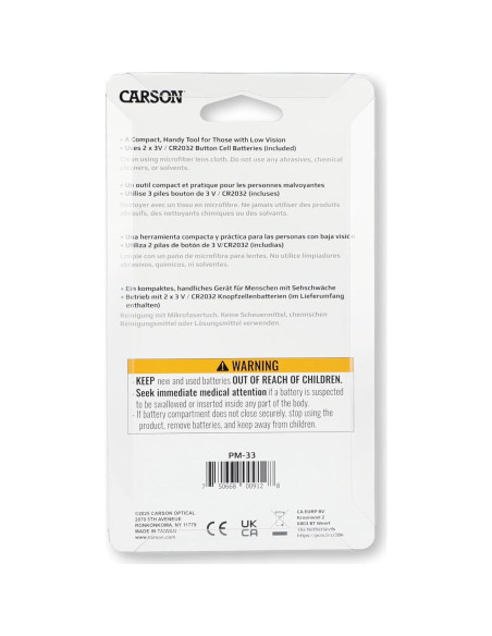 Lupa de bolsillo iluminada LED Carson PM-33, 3 aumentos Lupa de bolsillo iluminada LED Carson PM-33, 3 aumentos