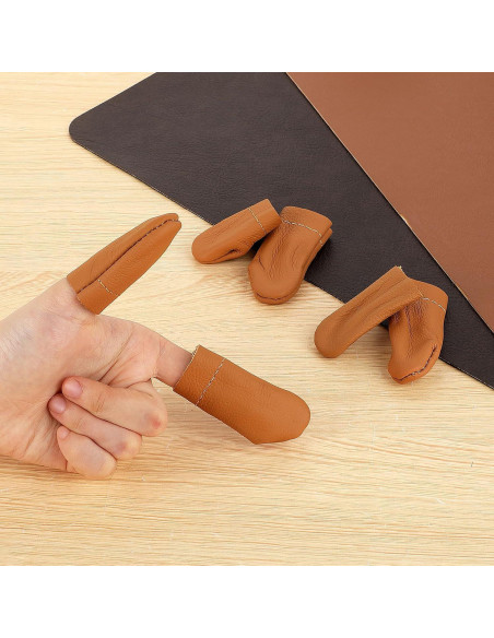 3 Pares de Dedales de Cuero Amarillo FdcLixuvol - Protectores de Dedos