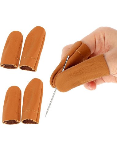 3 Pares de Dedales de Cuero Amarillo FdcLixuvol - Protectores de Dedos