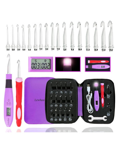Set de Ganchos de Crochet Digitales Lewhoo 2.5-14mm Iluminados