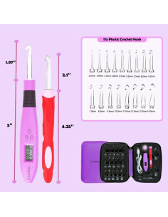 Set de Ganchos de Crochet Digitales Lewhoo 2.5-14mm Iluminados 2