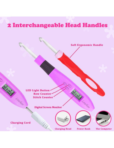 Set de Ganchos de Crochet Digitales Lewhoo 2.5-14mm Iluminados