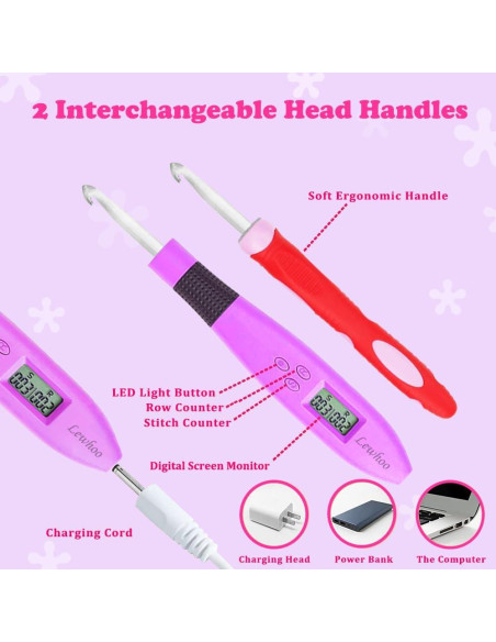 Set de Ganchos de Crochet Digitales Lewhoo 2.5-14mm Iluminados Set de Ganchos de Crochet Digitales Lewhoo 2.5-14mm Iluminados