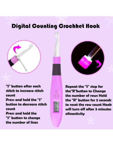 Set de Ganchos de Crochet Digitales Lewhoo 2.5-14mm Iluminados