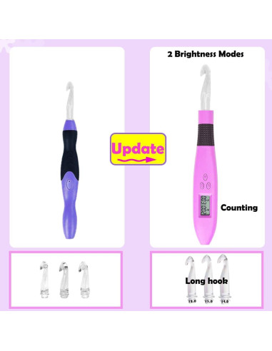 Set de Ganchos de Crochet Digitales Lewhoo 2.5-14mm Iluminados